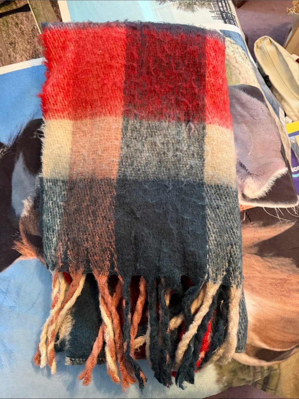 Aerie Red White & Blue Plaid Blanket Scarf